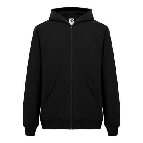 Recycle Kapüşonlu Fermuarlı Siyah Sweatshirt