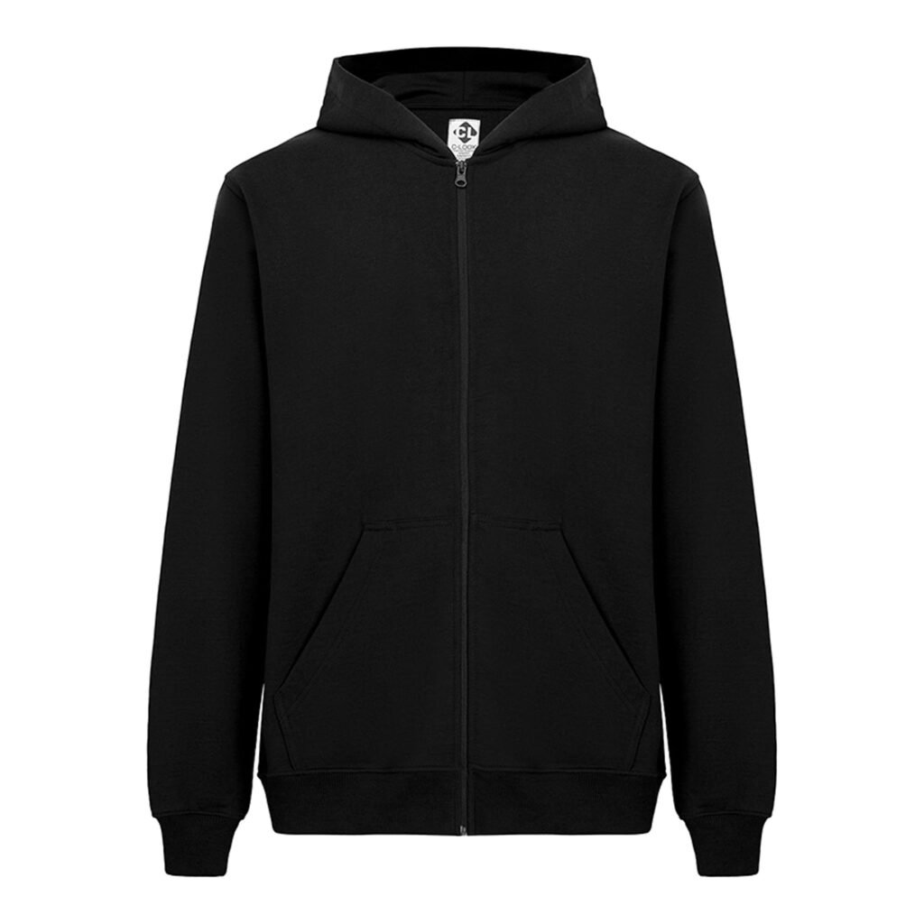 Recycle Kapüşonlu Fermuarlı Siyah Sweatshirt