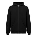 Recycle Kapüşonlu Fermuarlı Siyah Sweatshirt