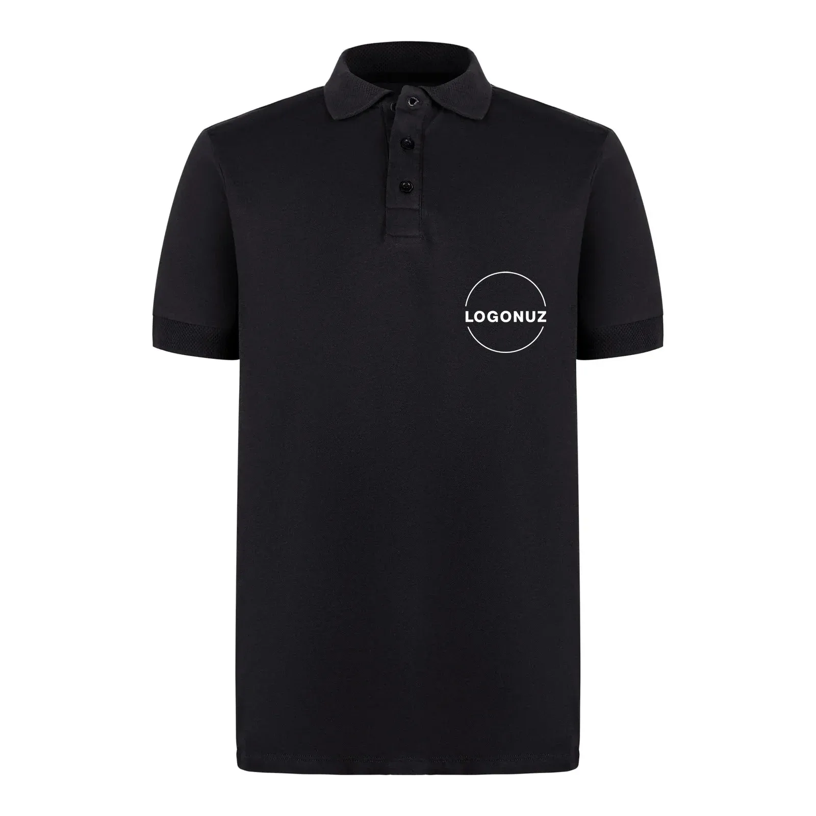 polo-yaka-siyah-pamuklu-tisort-gorseli-3-3 Polo Yaka Siyah Pamuklu Tişört - Görsel 1