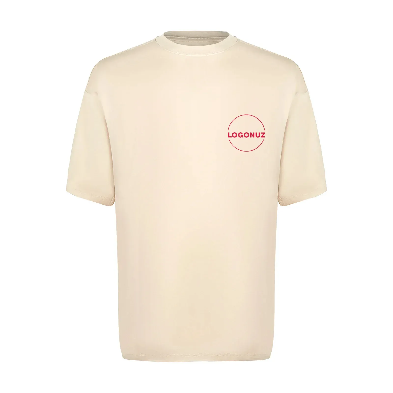 sifir-yaka-krem-oversize-tisort-gorseli-5 Sıfır Yaka Krem Oversize Tişört - Görsel 1