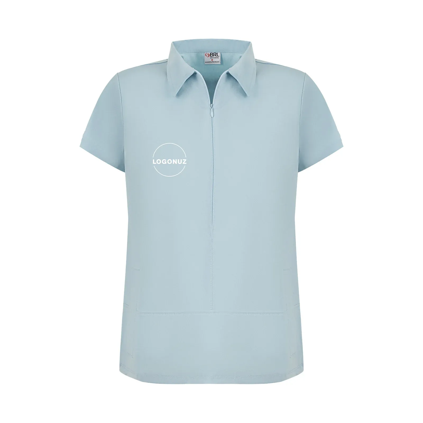 Bebe-Mavi-Kadin-Gizli-Fermuar-Yan-Cepli-Polo-Yaka-Doktor-ve-Hemsire-Cerrahi-Forma-Ust-1-3 Bebe Mavi Kadın Gizli Fermuar Yan Cepli Polo Yaka Doktor ve Hemşire Cerrahi Forma Üst - Görsel 1