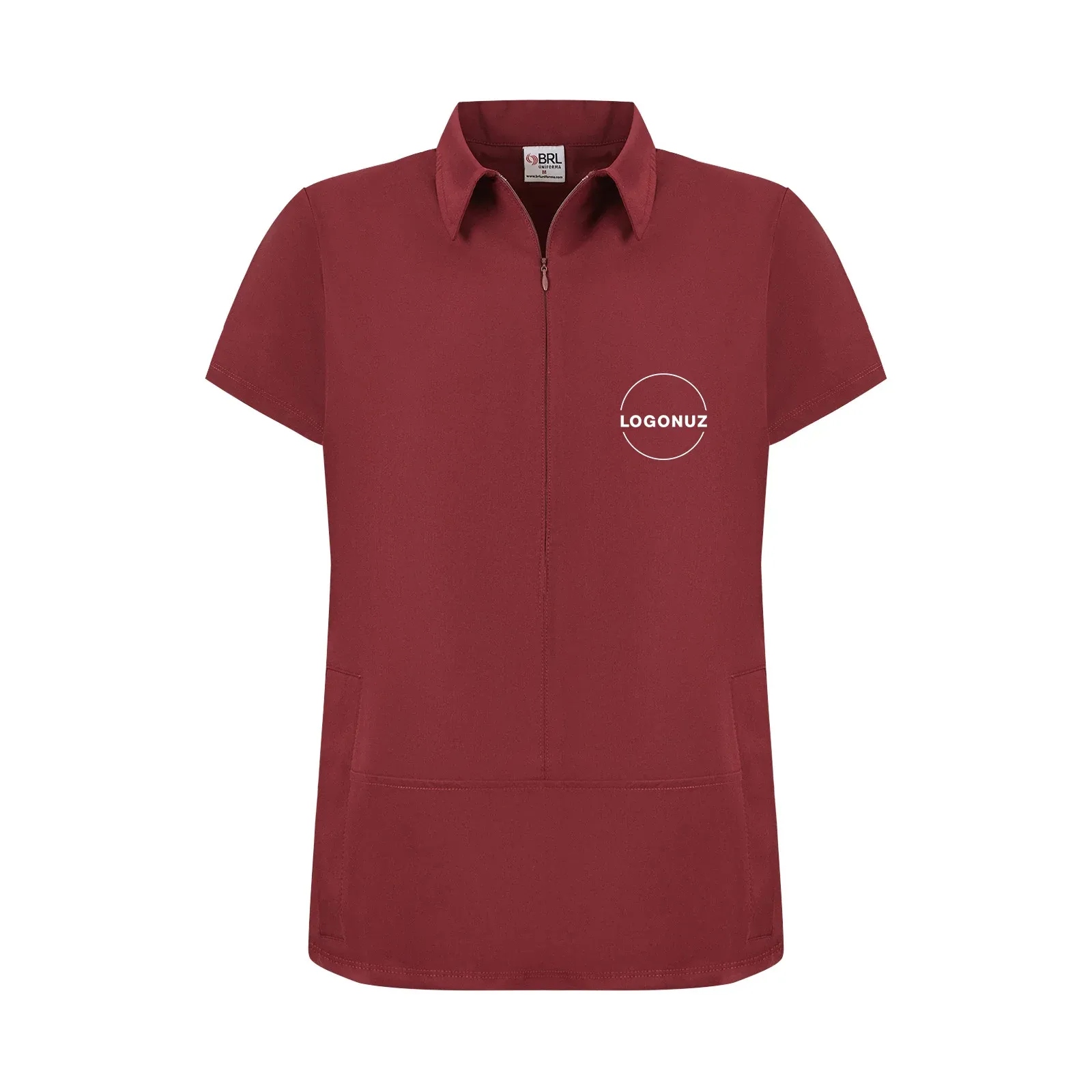 Bordo-Kadin-Gizli-Fermuar-Yan-Cepli-Polo-Yaka-Doktor-ve-Hemsire-Cerrahi-Forma-Ust-1-3 Bordo Kadın Gizli Fermuar Yan Cepli Polo Yaka Doktor ve Hemşire Cerrahi Forma Üst - Görsel 1