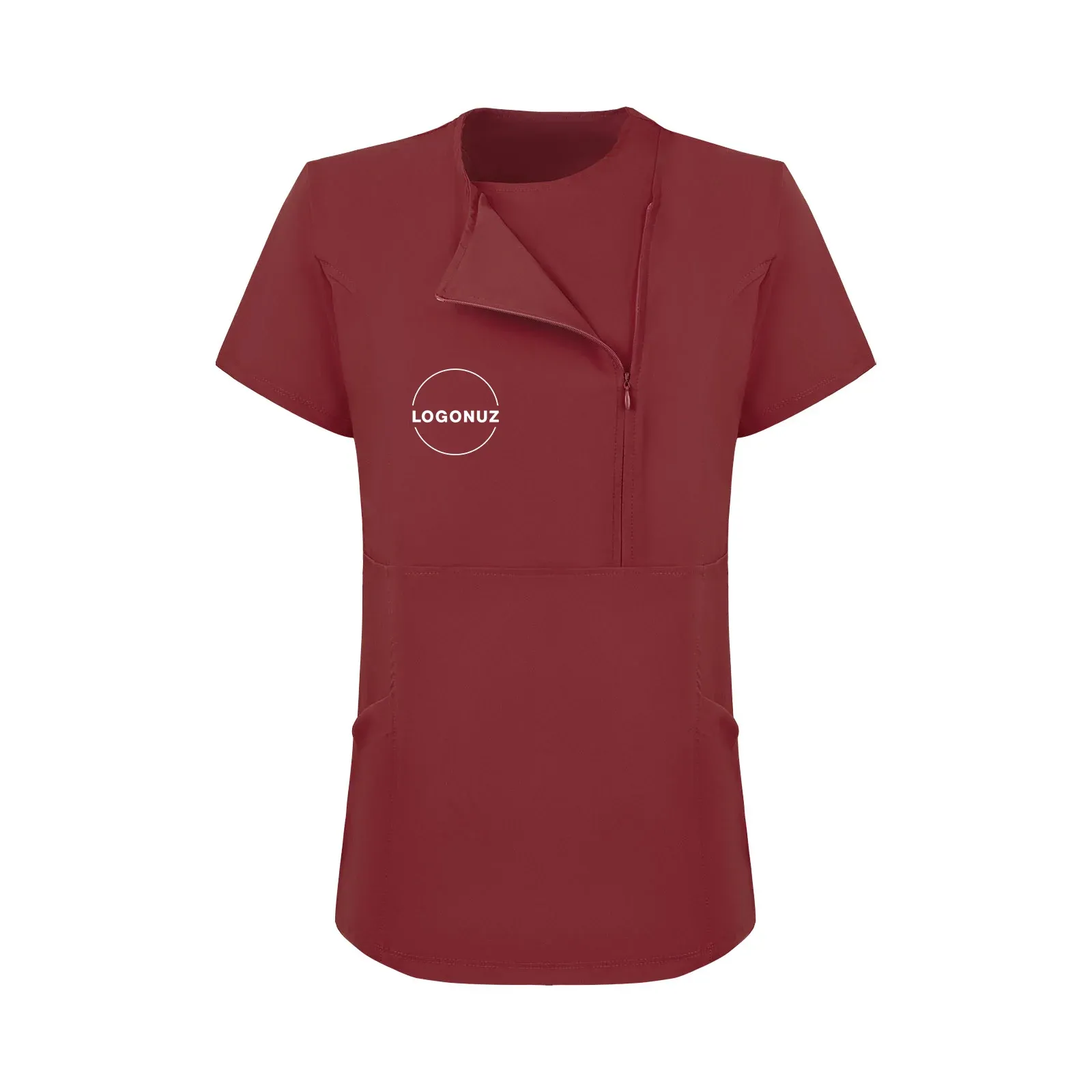 Bordo-Kadin-Ozel-Yaka-Gizli-Fermuarli-Doktor-ve-Hemsire-Cerrahi-Formasi-Ust-1-3 Bordo Kadın Özel Yaka Gizli Fermuarlı Doktor Ve Hemşire Cerrahi Forması Üst - Görsel 1