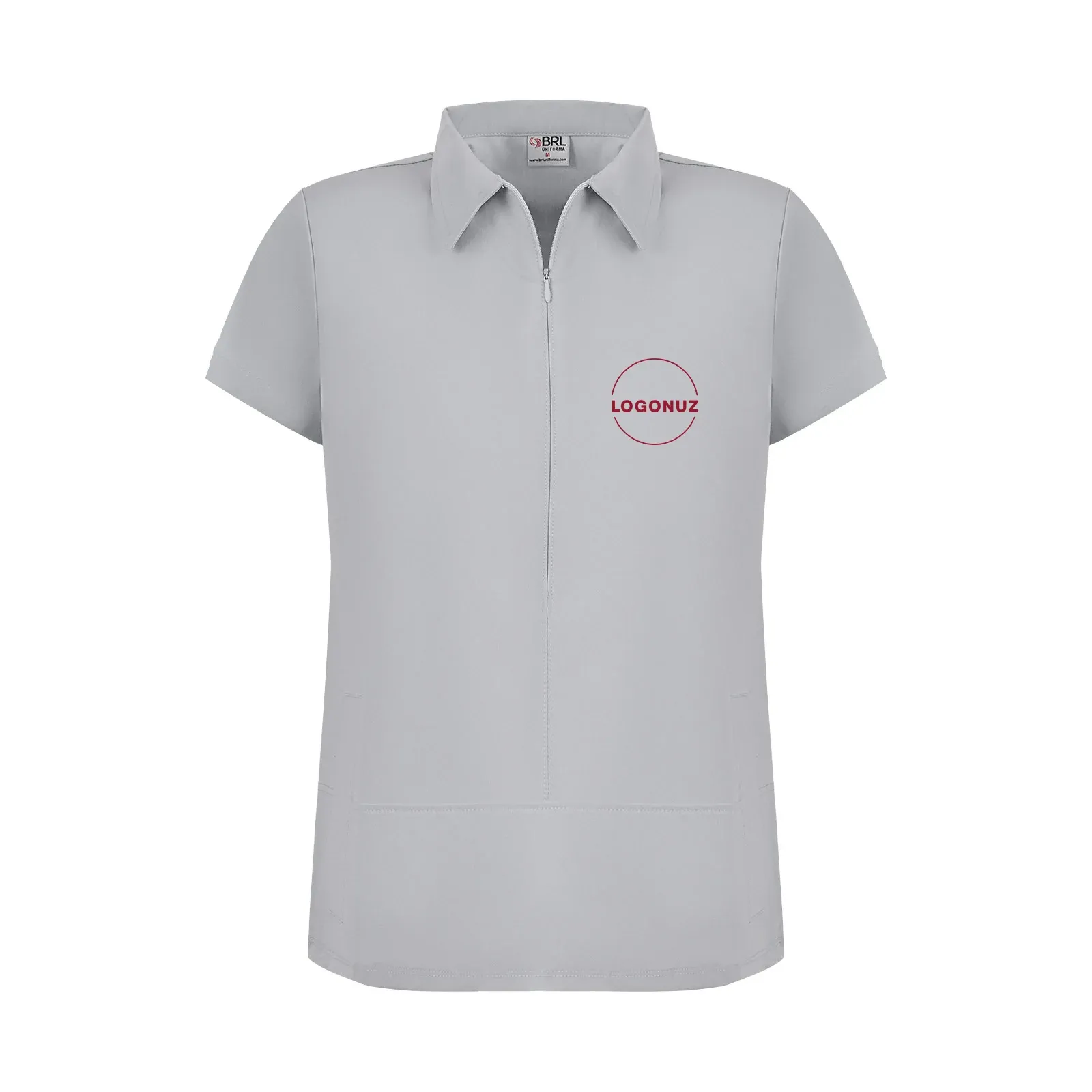 Gri-Kadin-Gizli-Fermuar-Yan-Cepli-Polo-Yaka-Doktor-ve-Hemsire-Cerrahi-Forma-Ust-1-3 Gri Kadın Gizli Fermuar Yan Cepli Polo Yaka Doktor ve Hemşire Cerrahi Forma Üst - Görsel 1