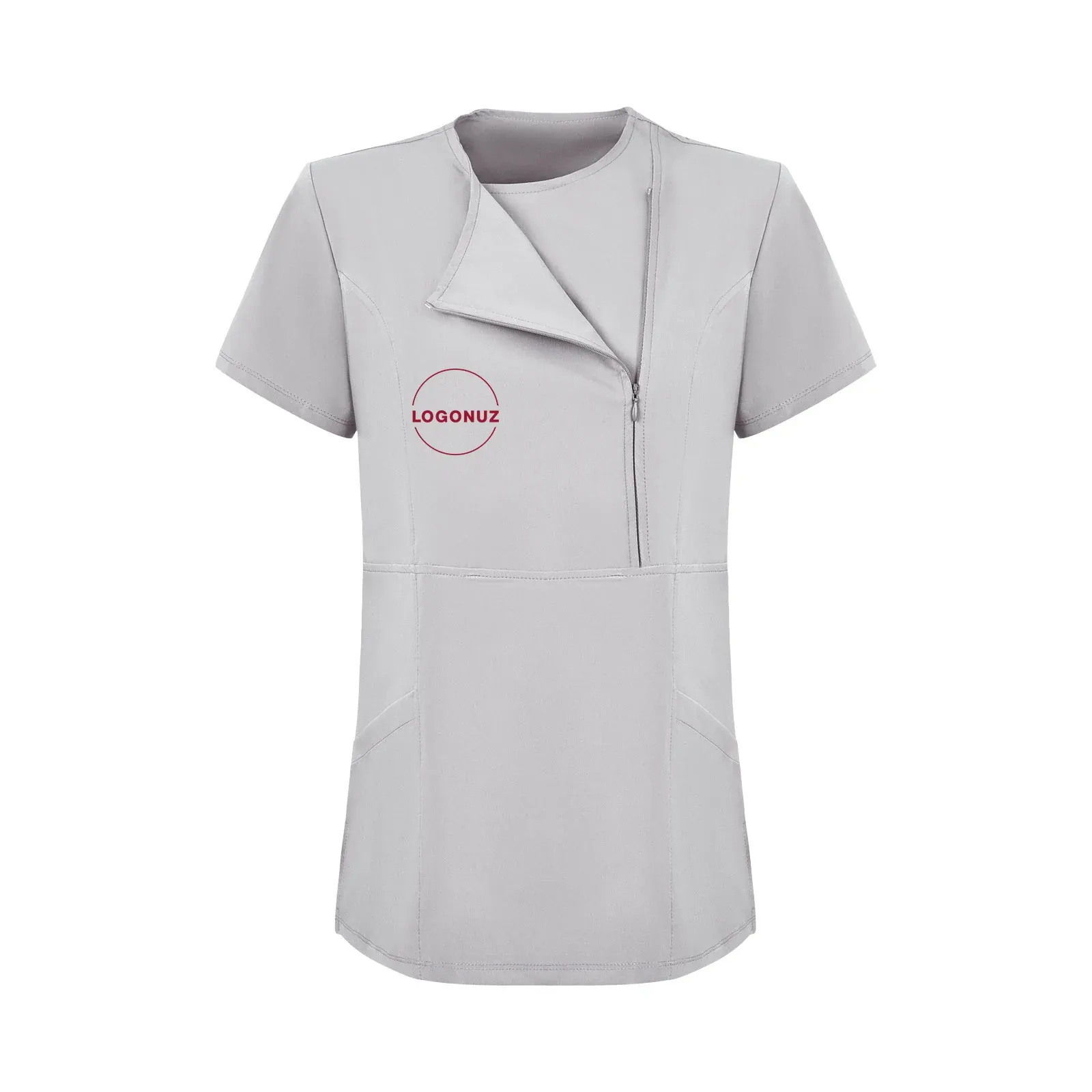Gri-Kadin-Ozel-Yaka-Gizli-Fermuarli-Doktor-ve-Hemsire-Cerrahi-Formasi-Ust-1-4 Gri Kadın Özel Yaka Gizli Fermuarlı Doktor ve Hemşire Cerrahi Forması Üst - Görsel 1