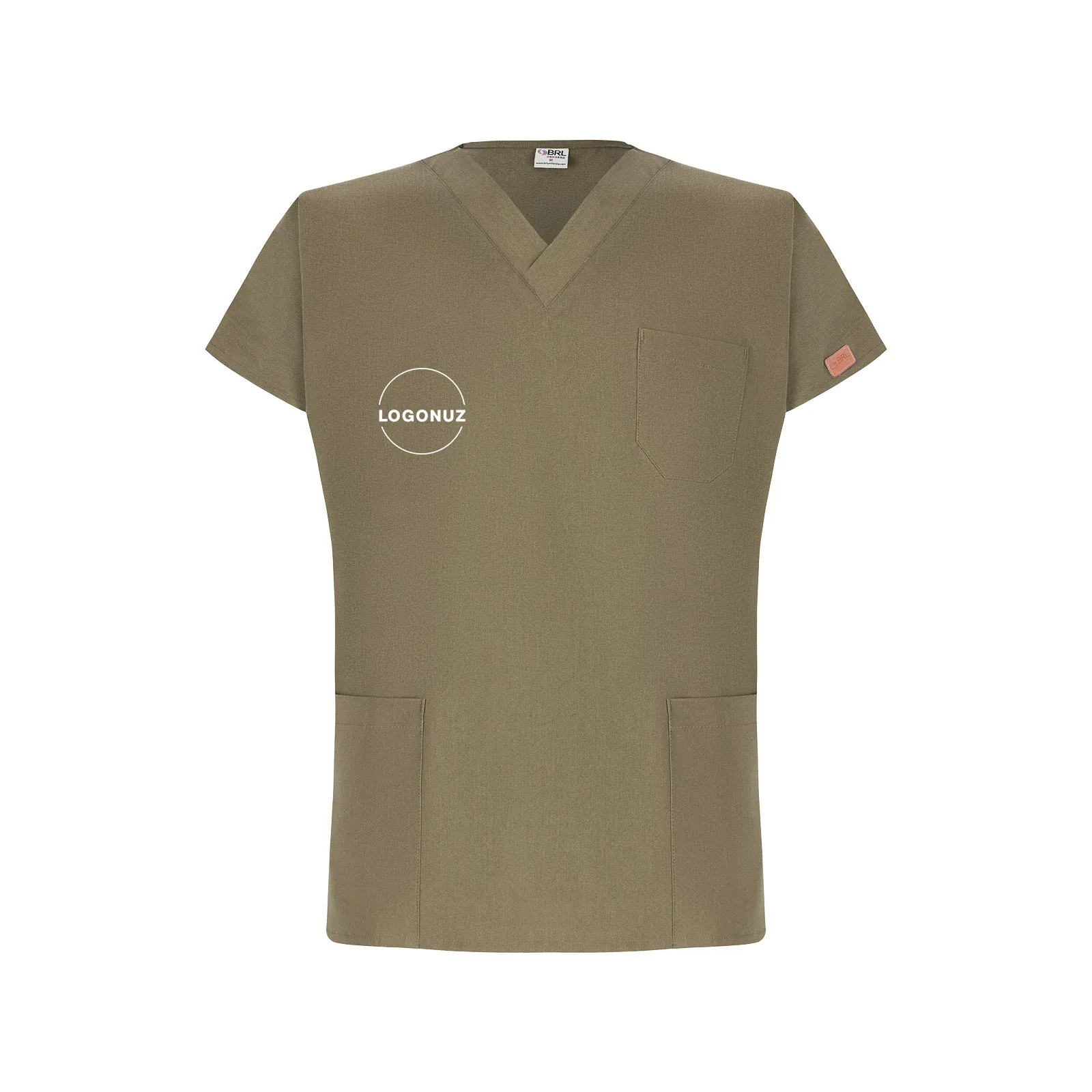 Haki-Unisex-Likrali-Cerrahi-Forma-Ust-1-4 Haki Unisex Likralı Doktor Ve Hemşire Cerrahi Forma Takım - Görsel 1