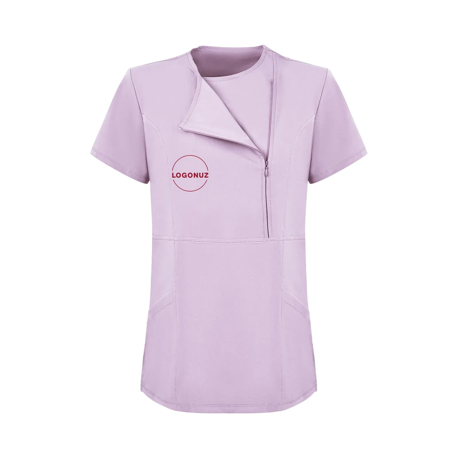 Lila-Kadin-Ozel-Yaka-Gizli-Fermuarli-Doktor-ve-Hemsire-Cerrahi-Formasi-Ust-1-3 Lila Kadın Gizli Fermuarlı Cerrahi Forması Üst - Görsel 1