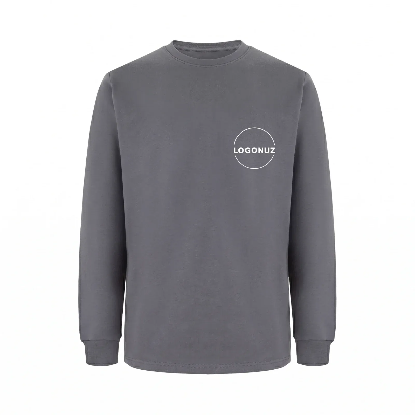 Gri-Bisiklet-Yaka-Sweatshirt-1-1 Gri Bisiklet Yaka Sweatshirt - Görsel 1
