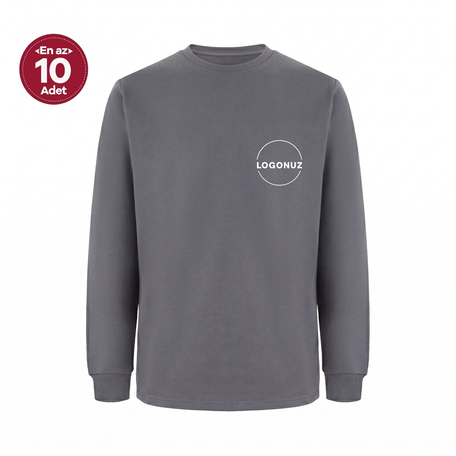 Gri Bisiklet Yaka Sweatshir,t Gri Bisiklet Yaka Sweatshirt - Görsel 1