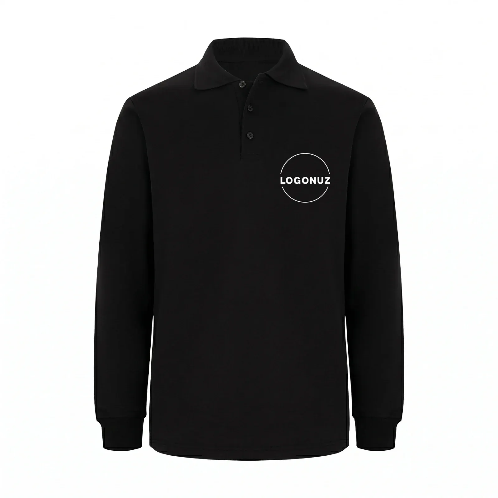 siyah-polo-yaka-sweatshirt-1-1 Siyah Polo Yaka Sweatshirt - Görsel 1