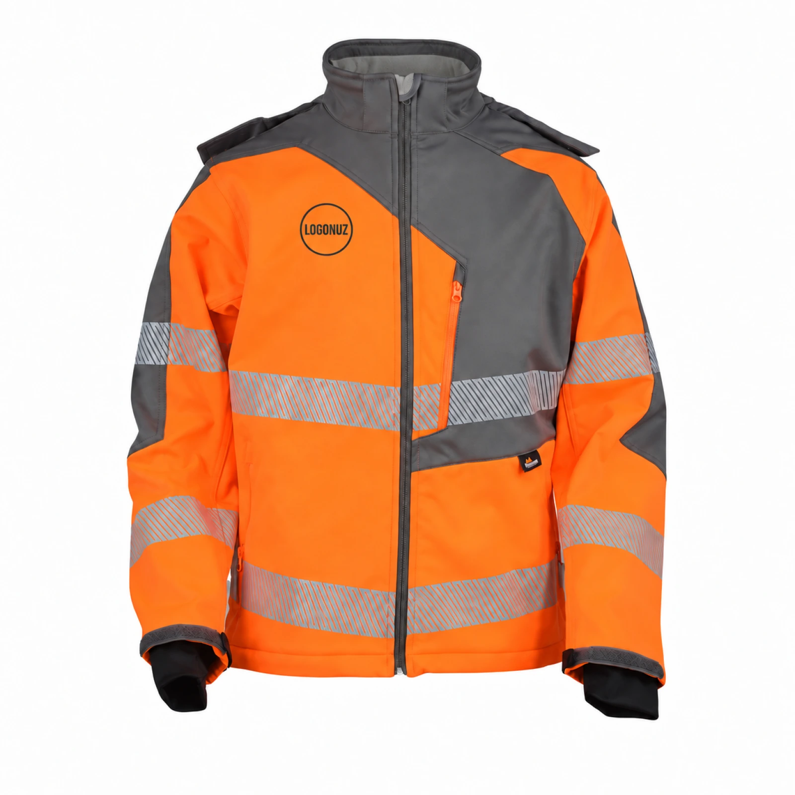 Turuncu-Gri Reflektif Teknik Softshell Mont - LOGONUZ Turuncu-Gri Reflektif Teknik Softshell Mont