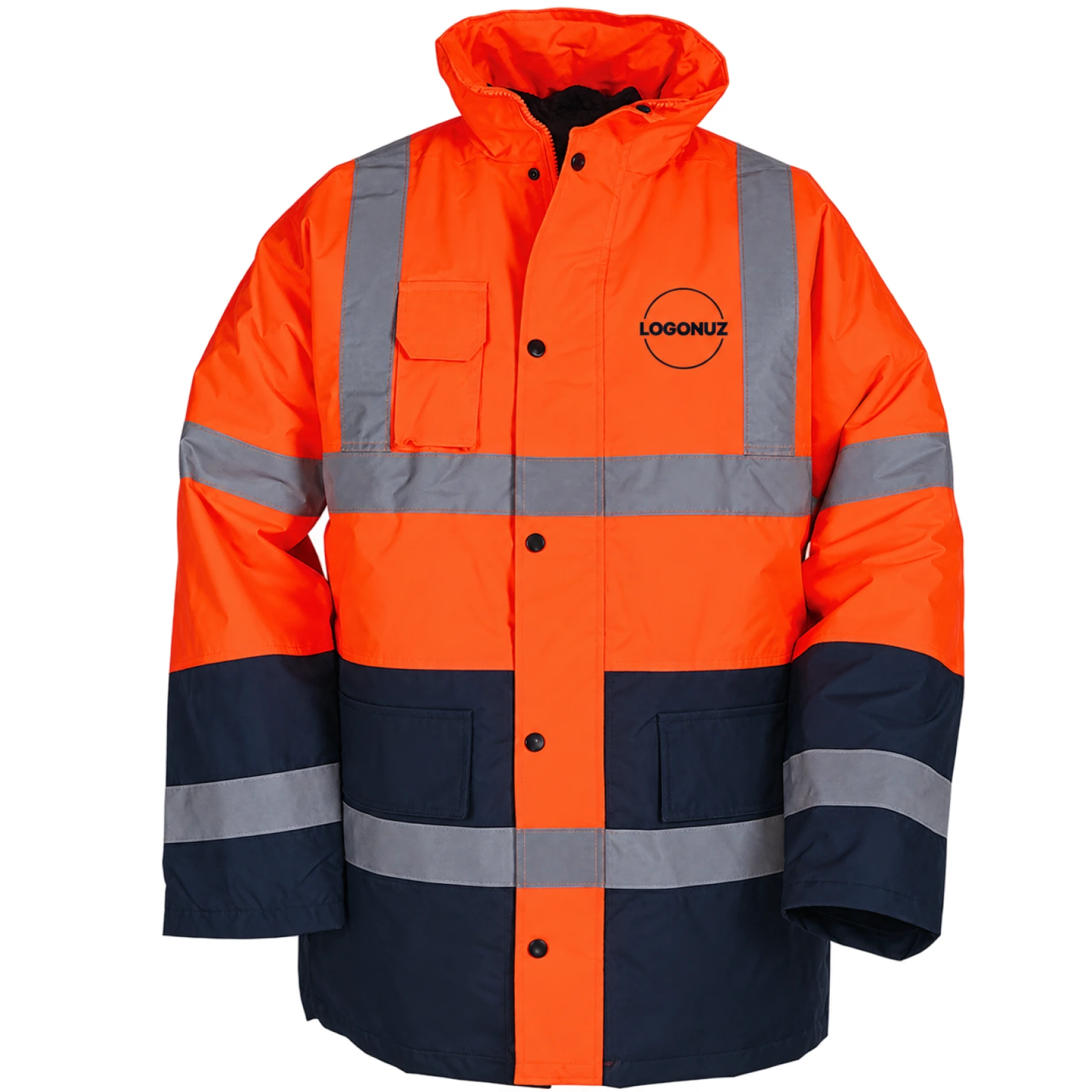 Turuncu-Lacivert Reflektif Oxford Parka — LOGONUZ Turuncu-Lacivert Reflektif Oxford Parka