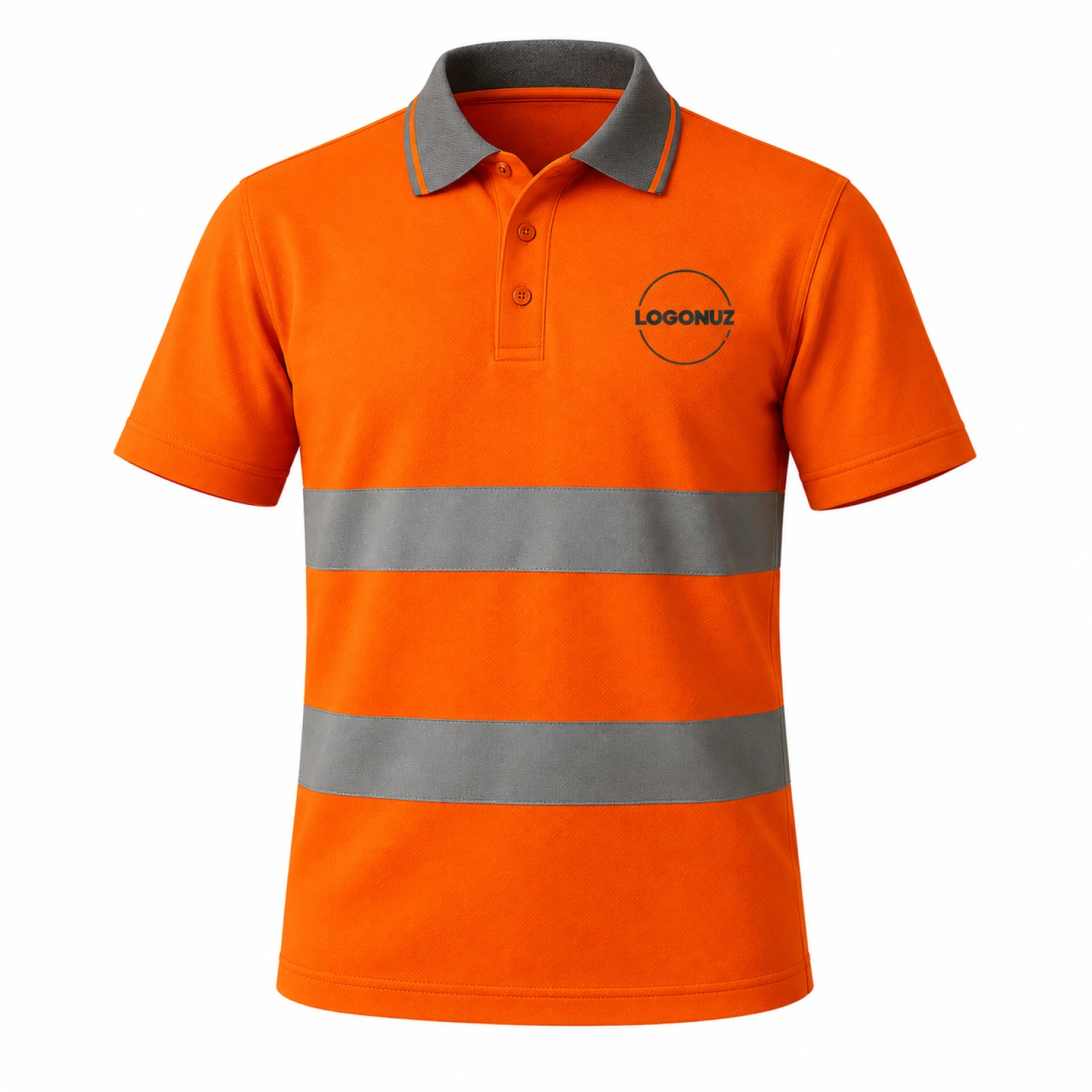 Turuncu Reflektif Coolpass Polo Yaka Tişört - LOGONUZ Turuncu Reflektif Coolpass Polo Yaka Tişört
