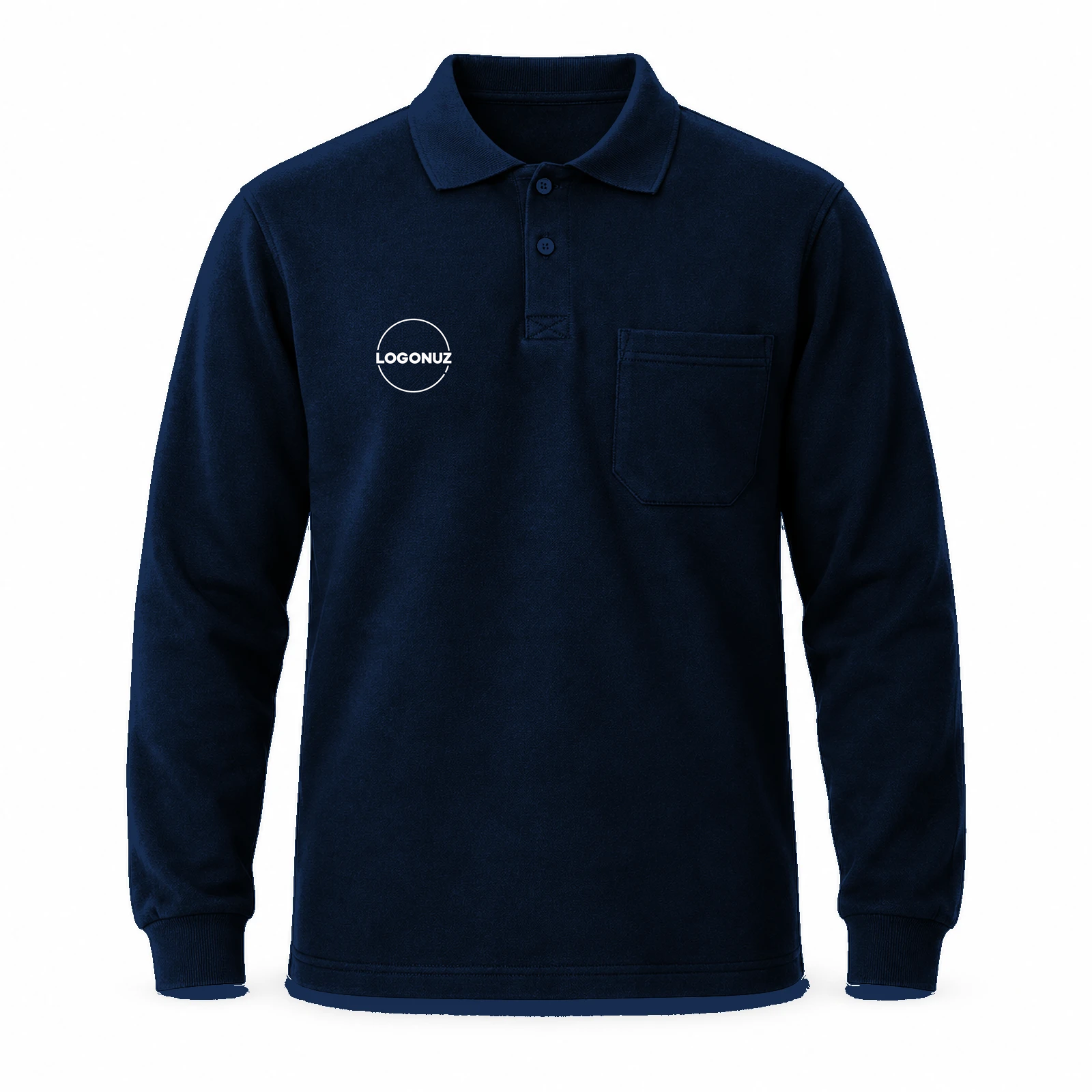 SWEKPYLA01-featured-scale-plus30-v5 Lacivert Ekonomik Polo Yaka 2 İplik Sweatshirt - Görsel 1