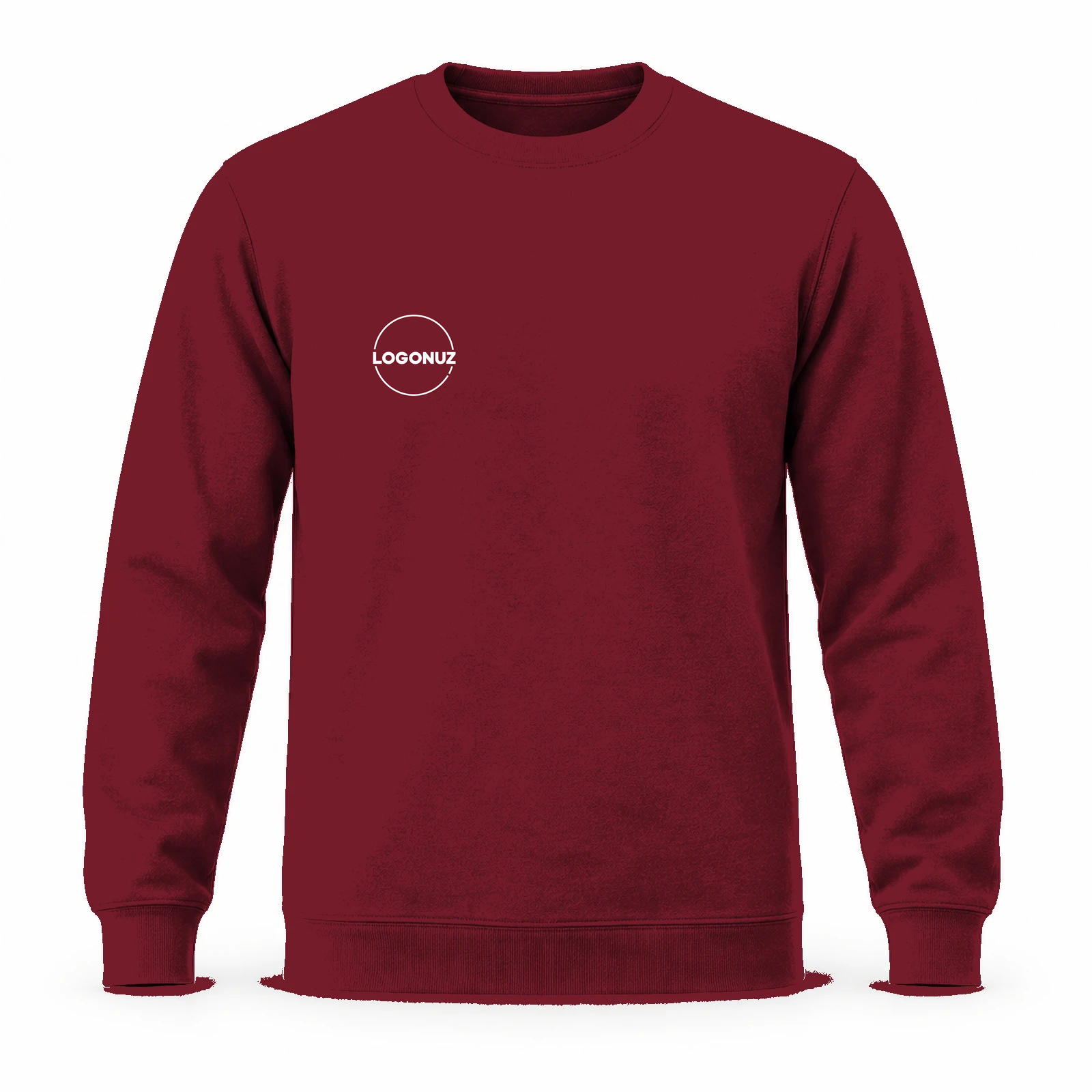 SWEKSYBR01-featured-scale-plus30-v5 Bordo Ekonomik Sıfır Yaka 2 İplik Sweatshirt - Görsel 1